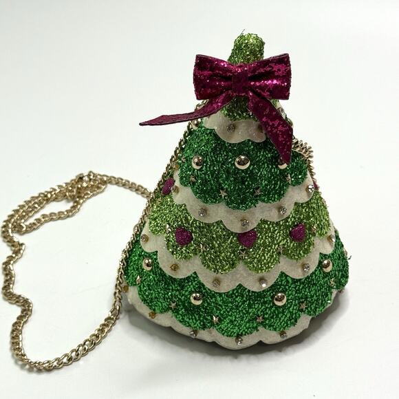 Betsey Johnson Kitsch Christmas Tree Crossbody Purse Handbag Green RARE Spruce - Picture 4 of 16